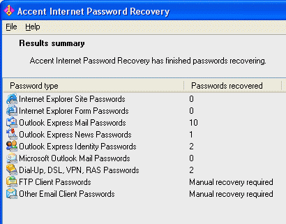 Accent Internet Password Recovery Screenshot 1