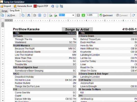 Song List Generator Screenshot 1