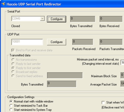 UDP Serial Port Redirector Screenshot 1
