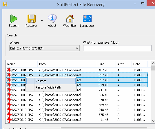 SoftPerfect File Recovery Screenshot 1