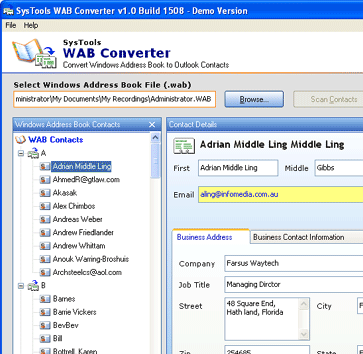 Import WAB file into Outlook Screenshot 1