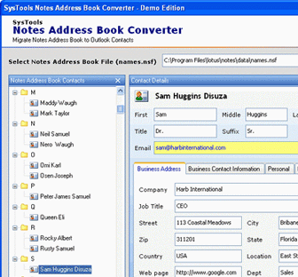 Notes Contacts Export to Outlook Screenshot 1