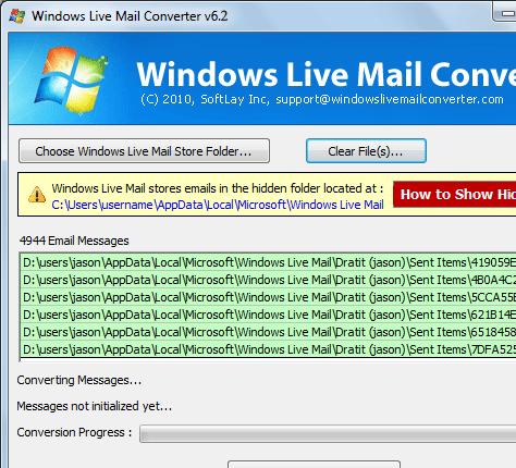 Windows Vista Mail Converter Screenshot 1