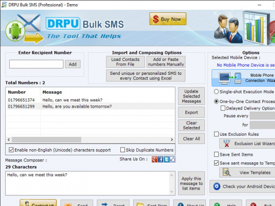 DRPU Bulk SMS (Professional) Screenshot 1