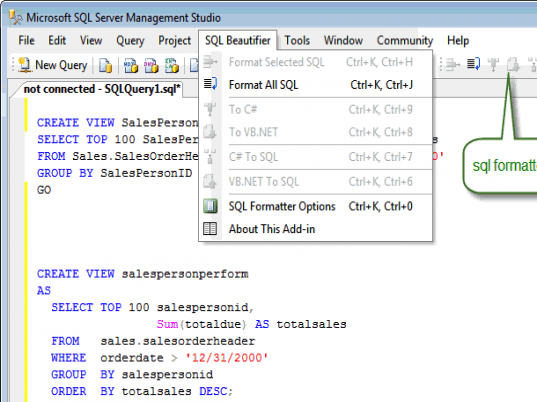 SQL Pretty Printer Add-In for SQL Server Management Studio Screenshot 1