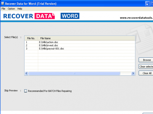 Word 2007 Recovery Software Screenshot 1