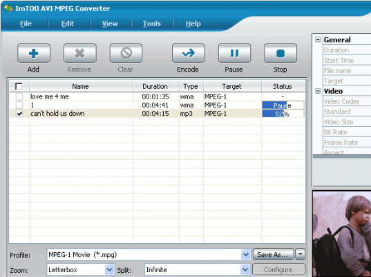 ImTOO AVI MPEG Converter Screenshot 1