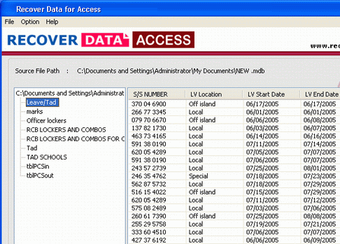 Access Database Recovery Utility Screenshot 1