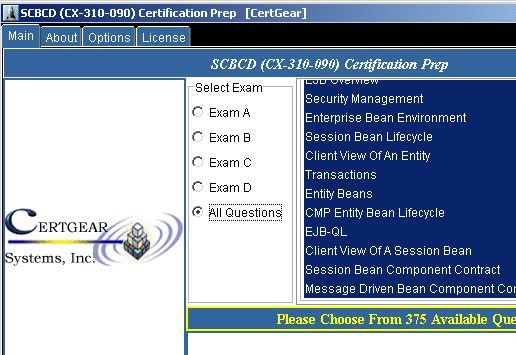 CertGear's SCBCD Certification Exam Simulator (CX-310-090) Screenshot 1