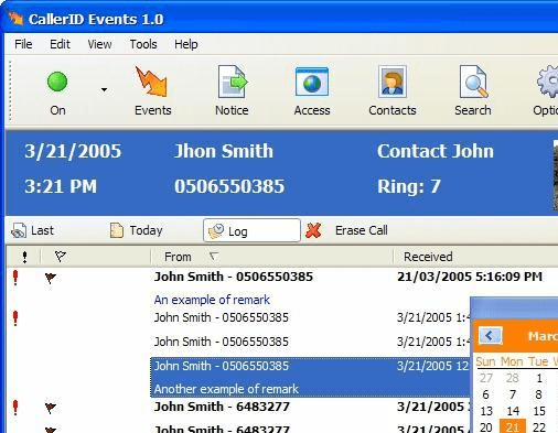 Caller ID Events Screenshot 1
