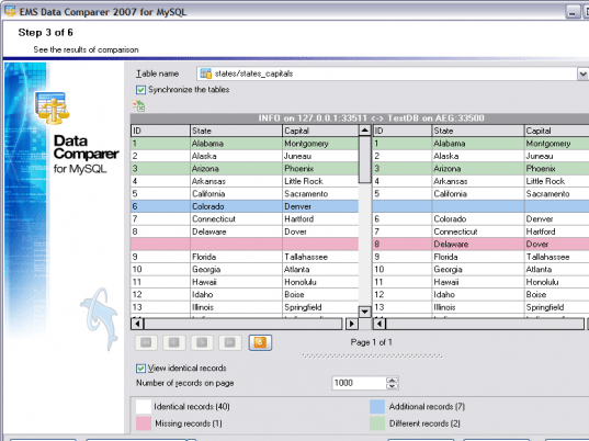 EMS Data Comparer 2007 for MySQL Screenshot 1