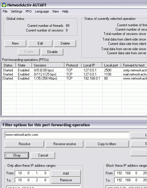 NetworkActiv AUTAPF (port forwarder) Screenshot 1