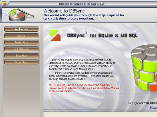 DBSync for SQLite and MSSQL Screenshot 1