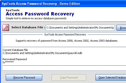 Perfect Access Password Recovery Tool Screenshot 1