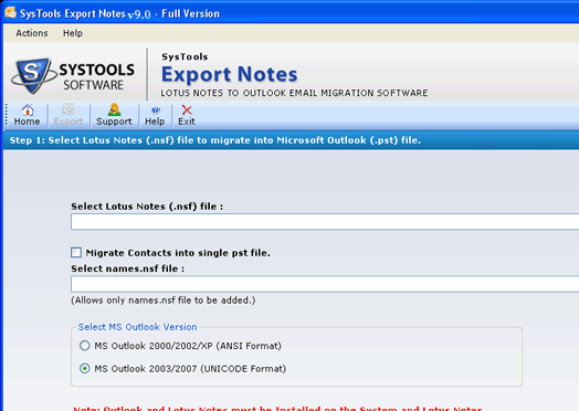 Notes to Outlook Tool Screenshot 1