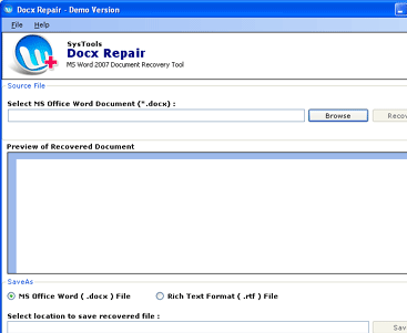 Docx Recovery Software Screenshot 1
