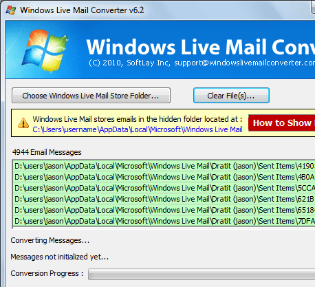 Windows Vista Mail to Outlook Screenshot 1