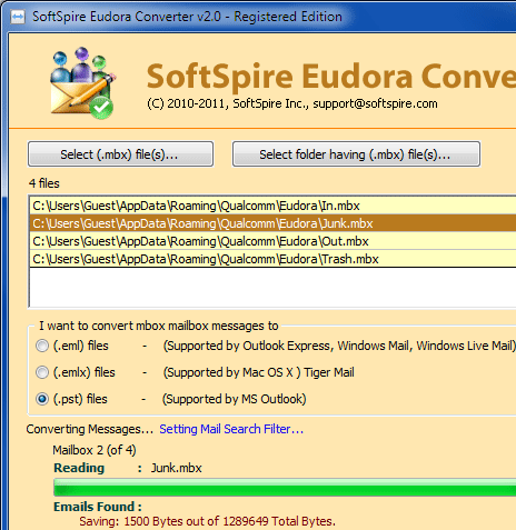 Eudora to PST Converter Screenshot 1