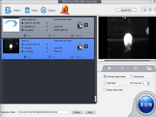 WinX Free iPod Video Converter Screenshot 1