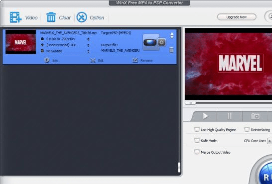 WinX Free MP4 to PSP Converter Screenshot 1