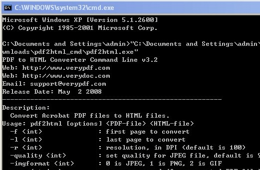 PDF to HTML Converter Command Line Screenshot 1
