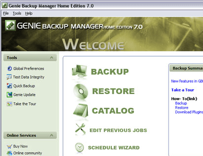 Genie Backup Manager Home Edition Screenshot 1