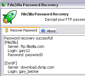 FileZilla Password Recovery Screenshot 1