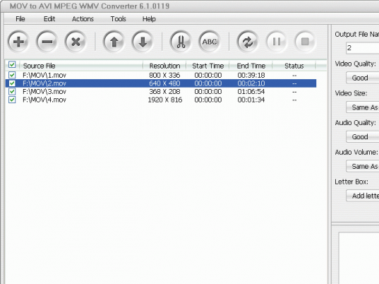 MOV to MPEG AVI WMV Converter Screenshot 1