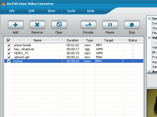 ImTOO Zune Video Converter Screenshot 1