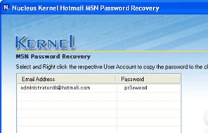 Kernel Hotmail MSN Password Recovery Screenshot 1