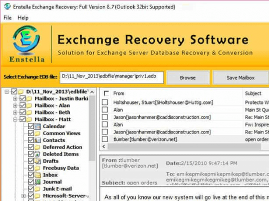 Enstella Exchange Mailbox to PST Screenshot 1