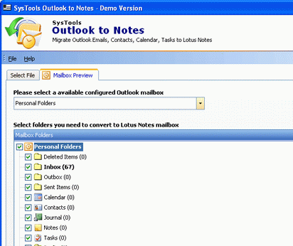 Outlook Emails to Lotus Notes Screenshot 1
