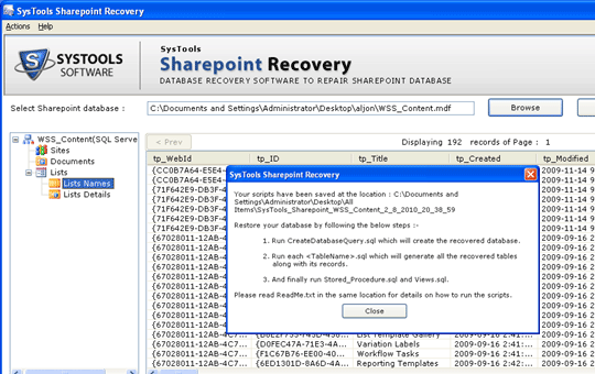 SharePoint Database Restore Screenshot 1