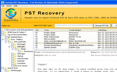 Microsoft PST file recovery software Screenshot 1