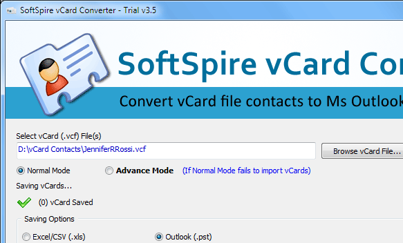 vCard import into Outlook Screenshot 1