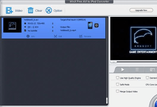 WinX Free AVI to iPod Converter Screenshot 1