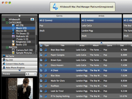 4Videosoft Mac iPod Manager Platinum Screenshot 1