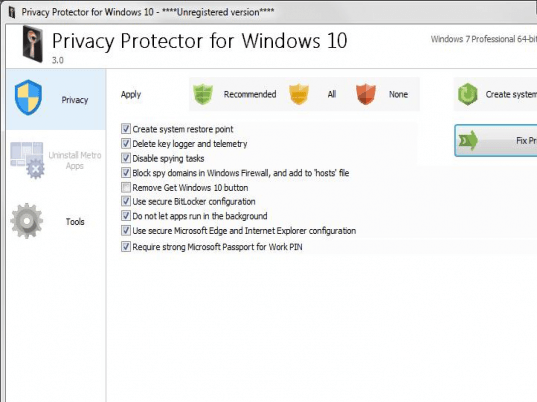 Privacy Protector for Windows 10 Screenshot 1
