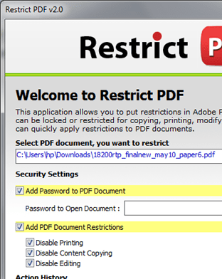 Add PDF Restrictions Screenshot 1