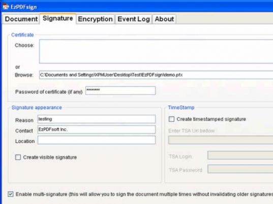 EzPDFsign PDF signing tool Screenshot 1