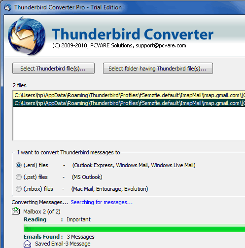 Thunderbird to Outlook 2007 Conversion Screenshot 1