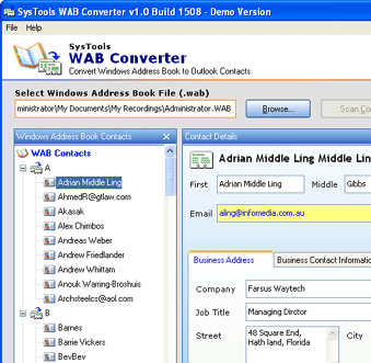 Export Windows Address Book Screenshot 1