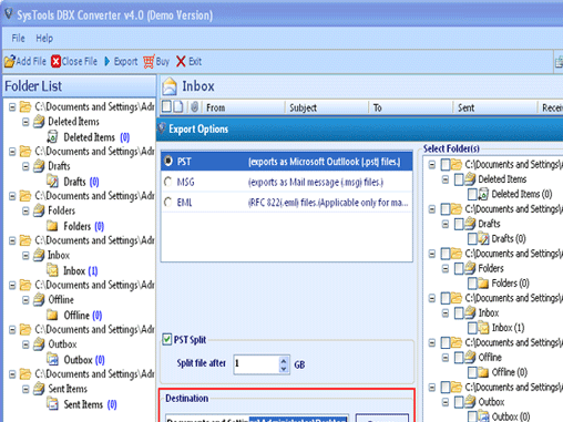 DBX File Conversion Tool Screenshot 1