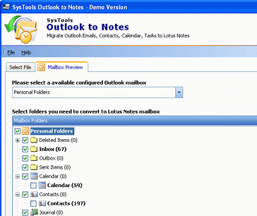 Open Outlook PST file in Notes NSF Screenshot 1