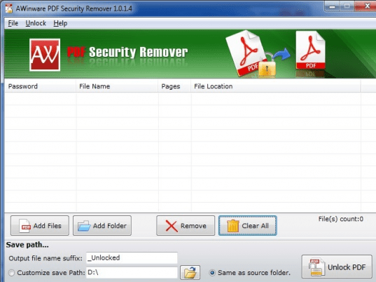AWinware Acrobat PDF Security Remover Screenshot 1