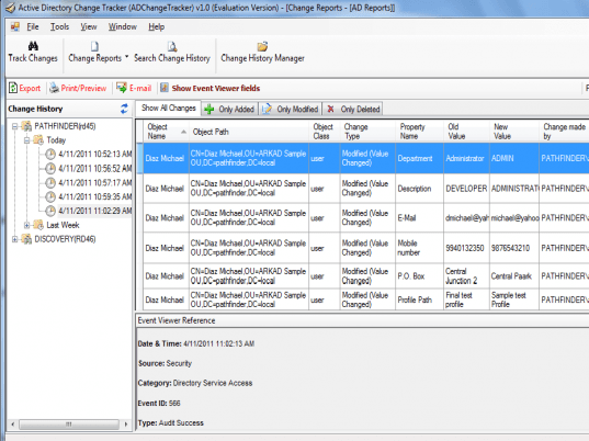 Active Directory Change Tracker Screenshot 1