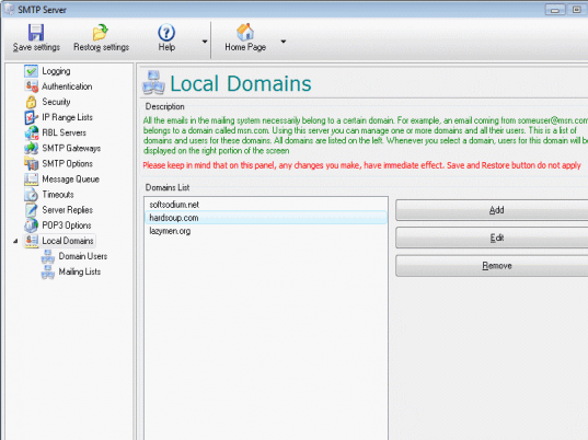 1st SMTP Server Screenshot 1