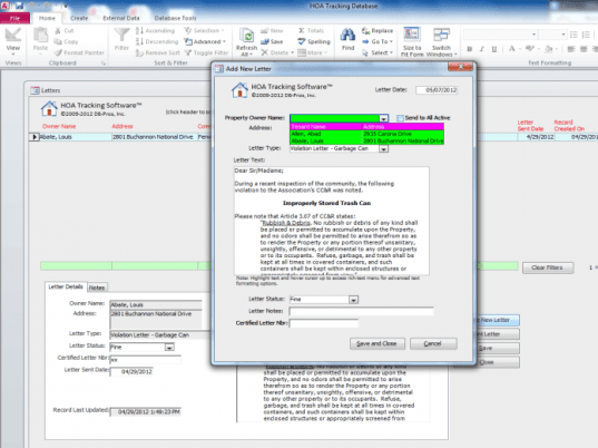 HOA Tracking Database Software Screenshot 1