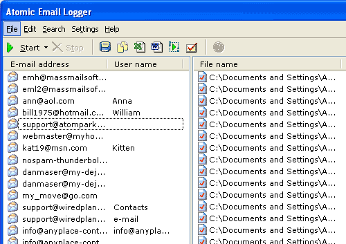 AtomPark E-mail Logger Screenshot 1