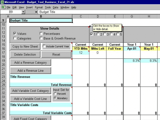 Budget Tool Business Excel Screenshot 1